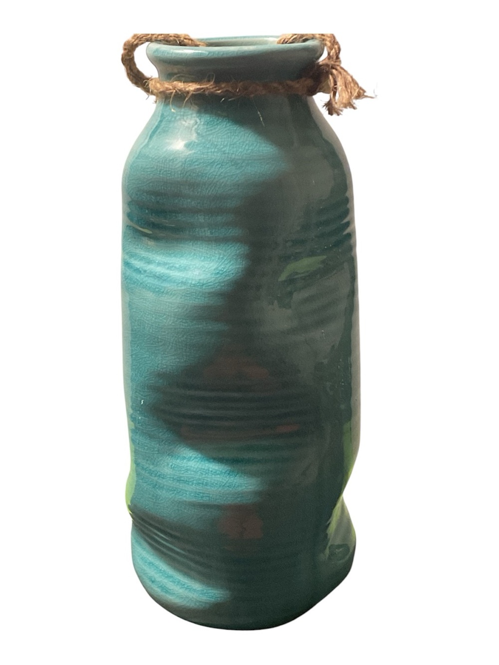 Cyan Ceramic Vase with Rope Accent - Home Accents